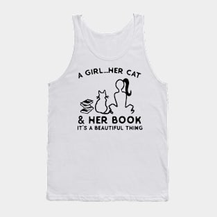 A Girl Her Cat & Her Book Tank Top